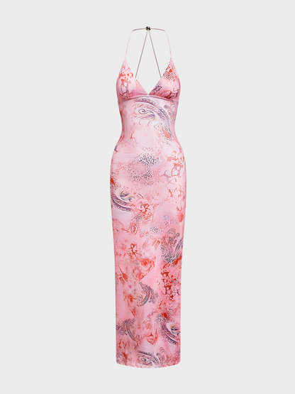 Backless Halter Butterfly Sleeveless Maxi Dress