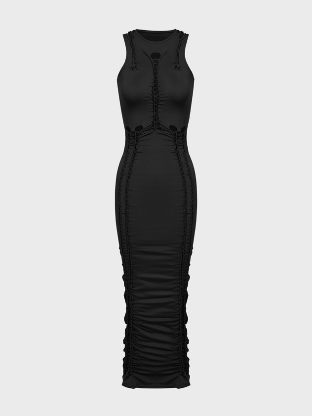 Edgy Black Cut out Dress Midi Dress