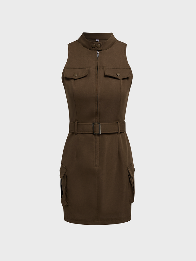 Street Brown Dress Mini Dress