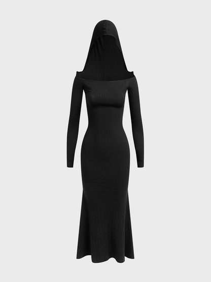 Hoodie Plain Long Sleeve Maxi Dress