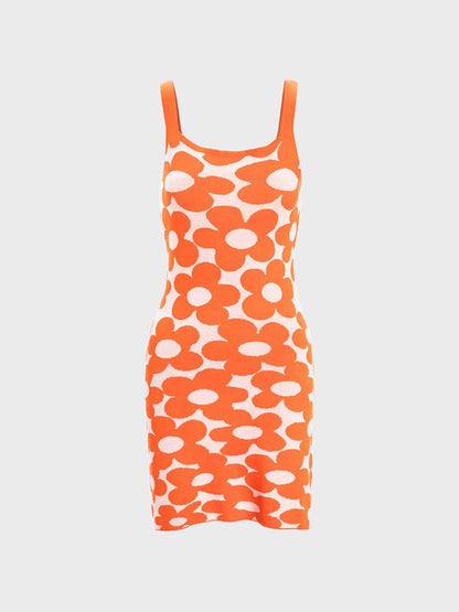 Y2K Sweet Orange Holidays Sleeveless Dress Mini Dress