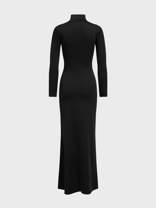 Body Print Stand Collar Plain Long Sleeve Maxi Dress