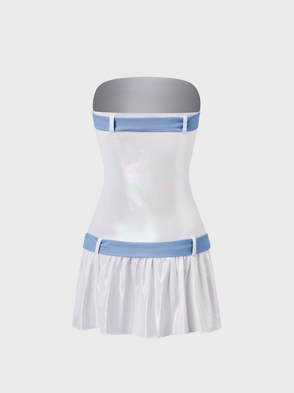 Y2K White Belt Metal Party Dress Mini Dress