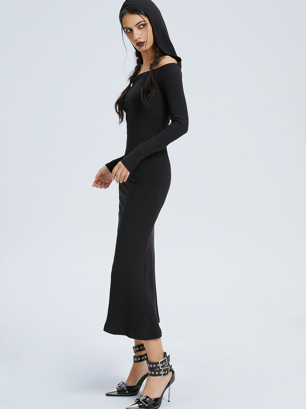 Hoodie Plain Long Sleeve Maxi Dress