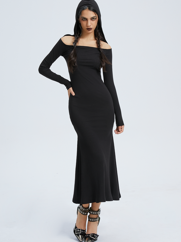 Hoodie Plain Long Sleeve Maxi Dress