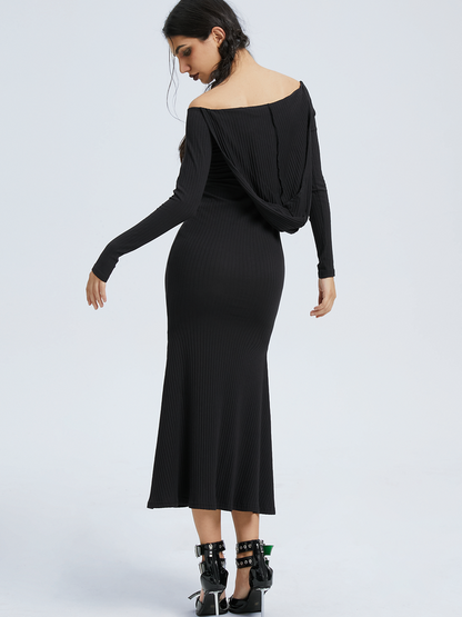 Hoodie Plain Long Sleeve Maxi Dress