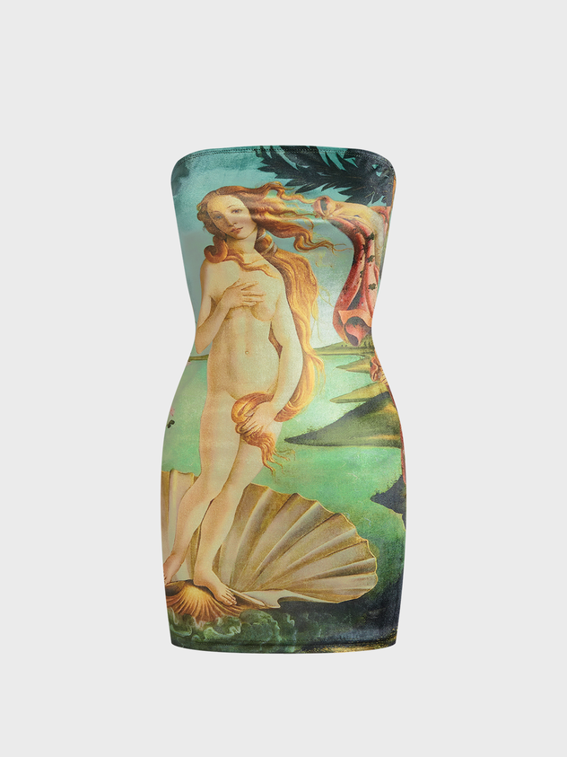 Strapless Famous Painting Sleeveless Short Dress