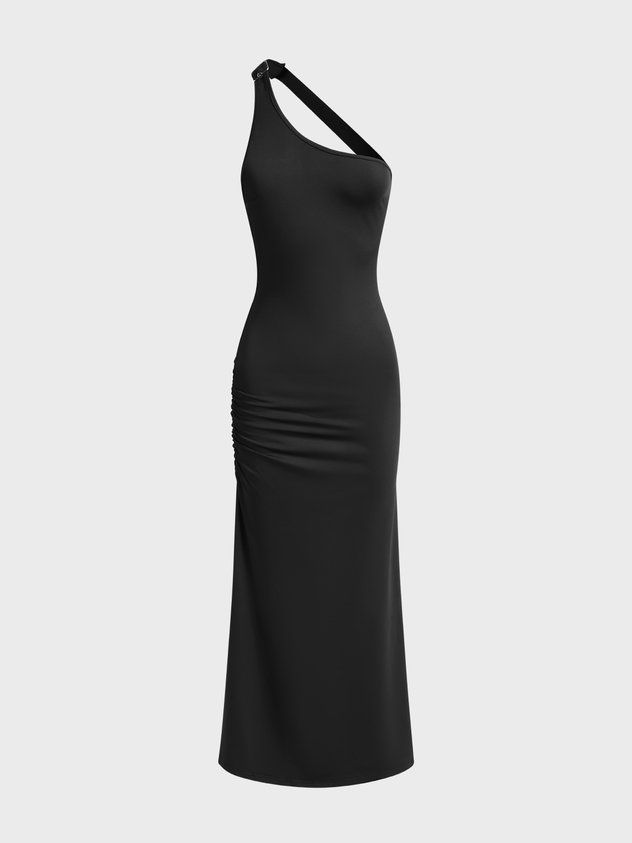 Street Black Backless Dress Midi Dress