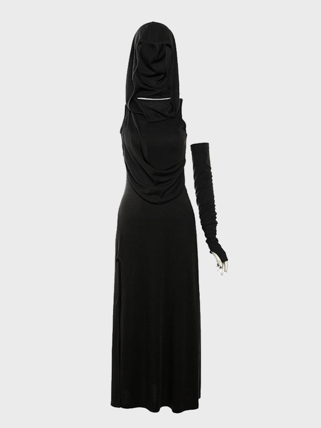 Arm Sleeves Hoodie Plain Maxi Dress