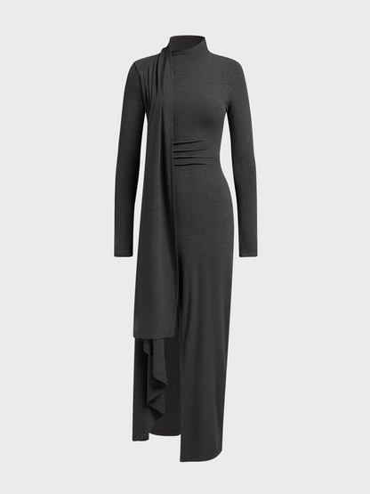 Side Slit Plain Long Sleeve Maxi Dress