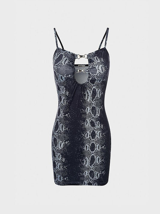 Street Black Snakeskin Metal Dress Mini Dress