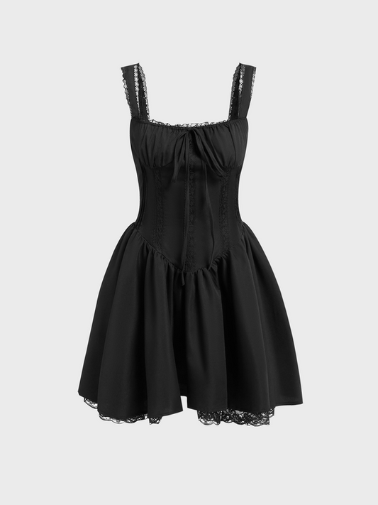 Lace Spaghetti Plain Short Dress