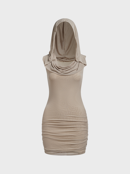 Hoodie Plain Sleeveless Short Dress