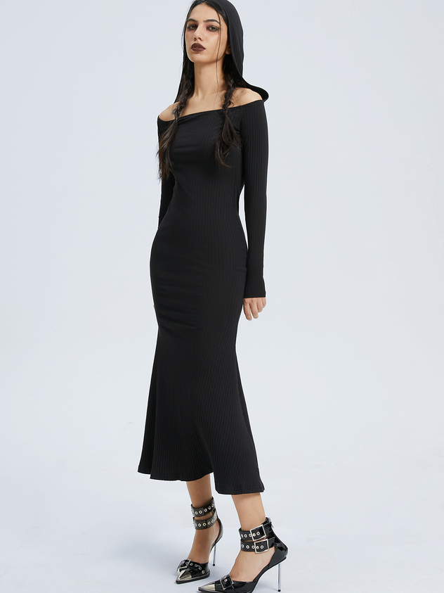 Hoodie Plain Long Sleeve Maxi Dress