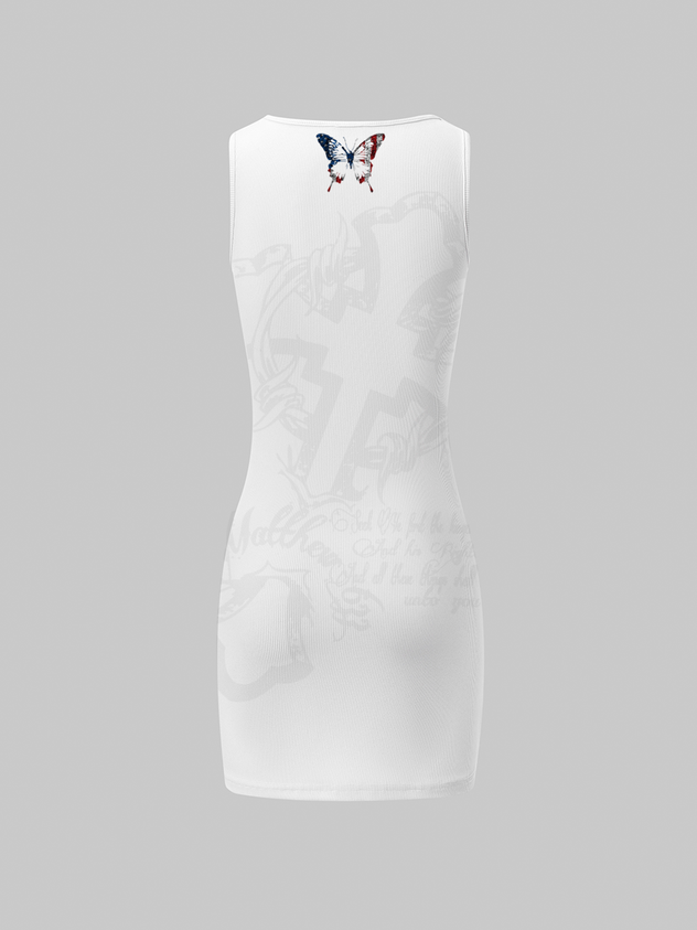 Y2k White Independence Day Holidays Butterfly Dress Mini Dress