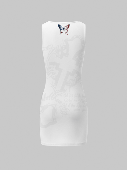 Y2k White Independence Day Holidays Butterfly Dress Mini Dress