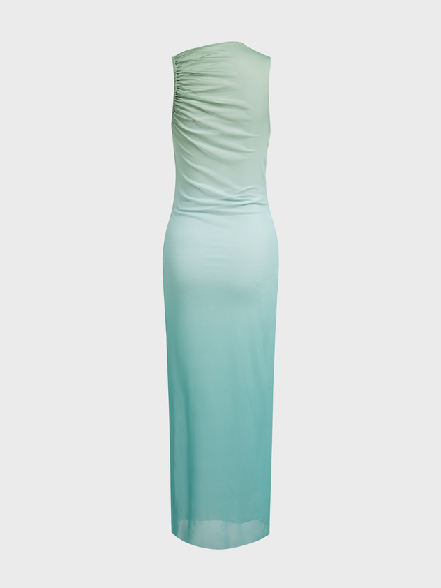 Double Layer Mesh Crew Neck Ombre Sleeveless Maxi Dress