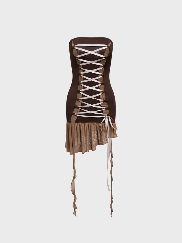 Y2k Brown Tie-up Dress Mini Dress