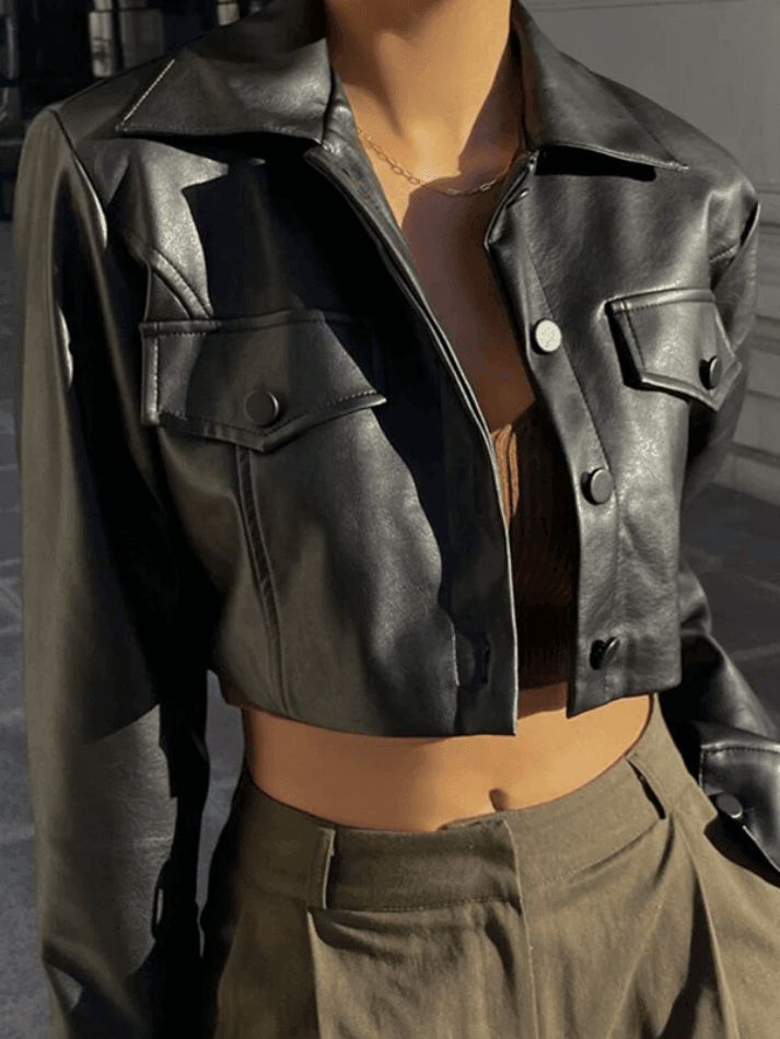 Cropped Black Faux Leather Biker Jacket