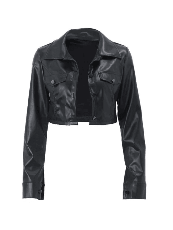 Cropped Black Faux Leather Biker Jacket