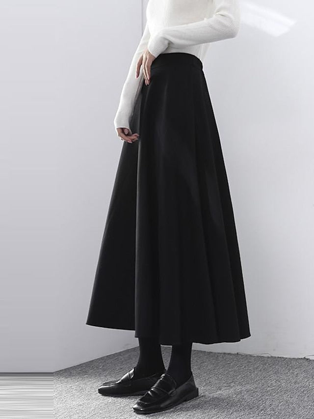 Women's Skirt A Line Maxi Polyester Black Skirts Winter Ruched Fashion Casual Street Daily S M L