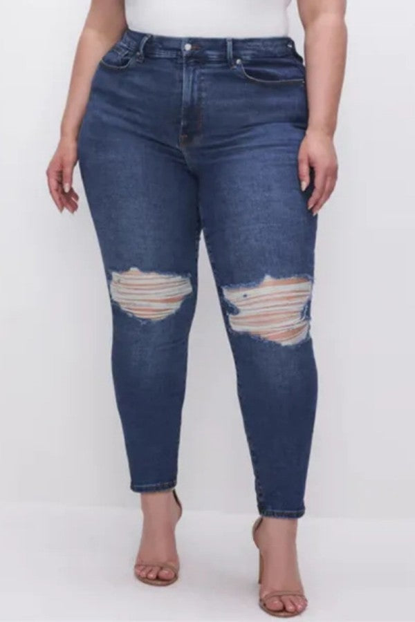 lovwvol  - Black Casual Solid Patchwork High Waist Skinny Denim Jeans