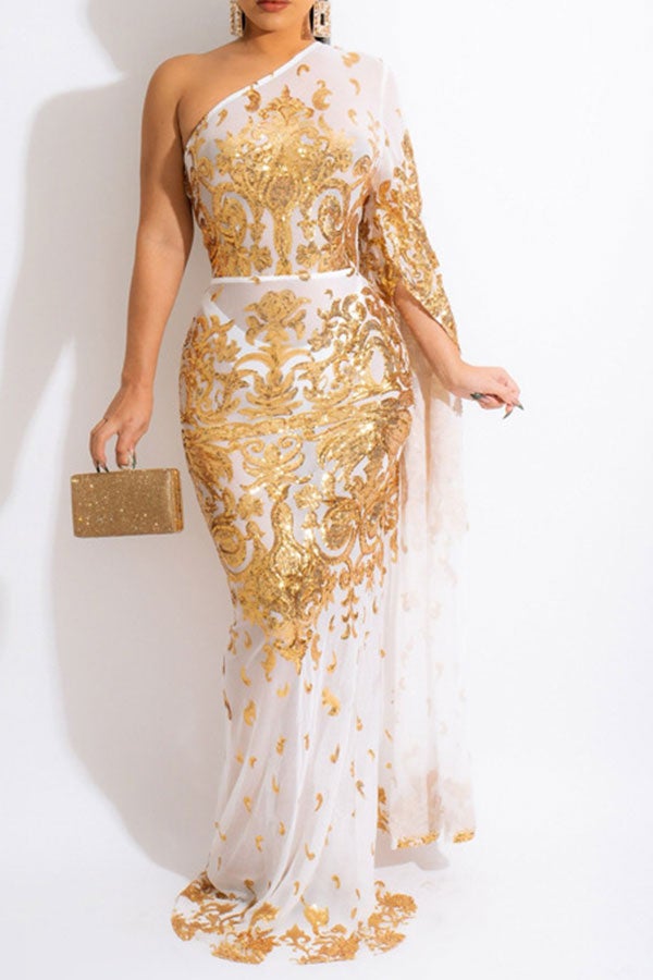 Sequined Elegant See-Through Maxi Dress