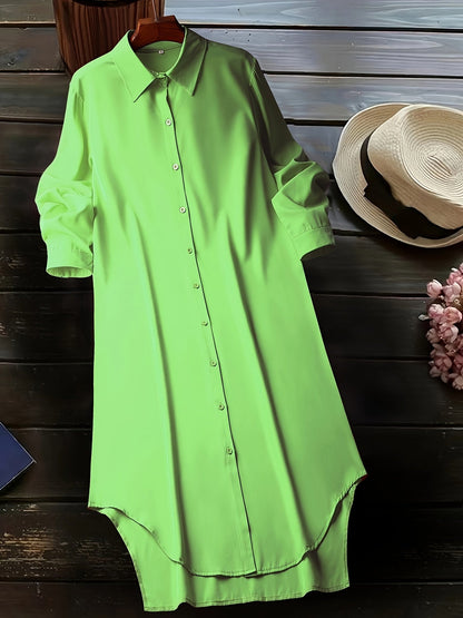 Stylish Button Front Shirt Dress - Soft, Breathable, Long Sleeve, Casual, Comfortable, Versatile, Easy to Wear - Perfect for Spring & Fall, Women's Everyday Clothing