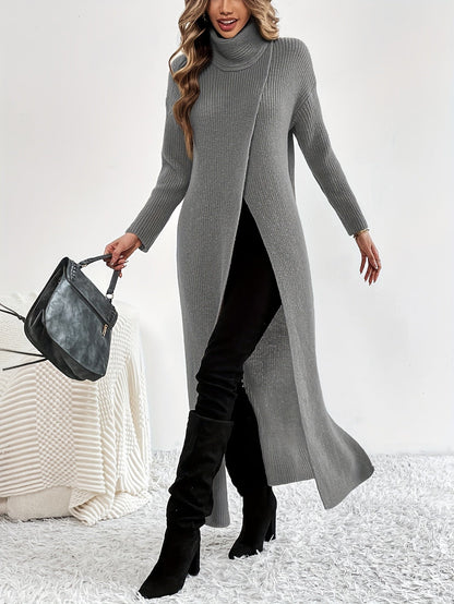 Elegant Fall/Winter Maxi Dress: Long Sleeve, High Neck with Split Hem for Women — Durable & Comfort Fit