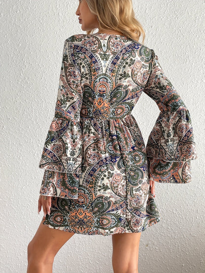 Boho-Inspired All-Season Midi Dress - Unique Floral Paisley, Durable & Easy-Care, Perfect for Every Occasion