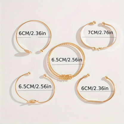 5pcs/set Bangle, Minimalist Geometric Round Glossy Alloy Bangle Bracelet, Retro Trendy Knotted Open Cuff Bangle Set For Women