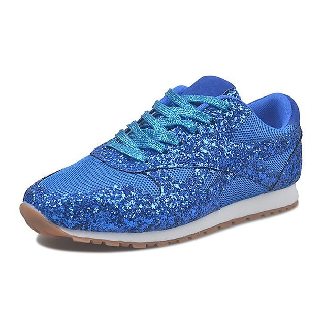 Women's Trainers Athletic Shoes Sneakers Sequins Plus Size Bling Bling Sneakers Outdoor Daily Summer Sequin Platform Flat Heel Round Toe Sporty Classic Casual Tennis Shoes Walking Shoes Mesh Lace-up