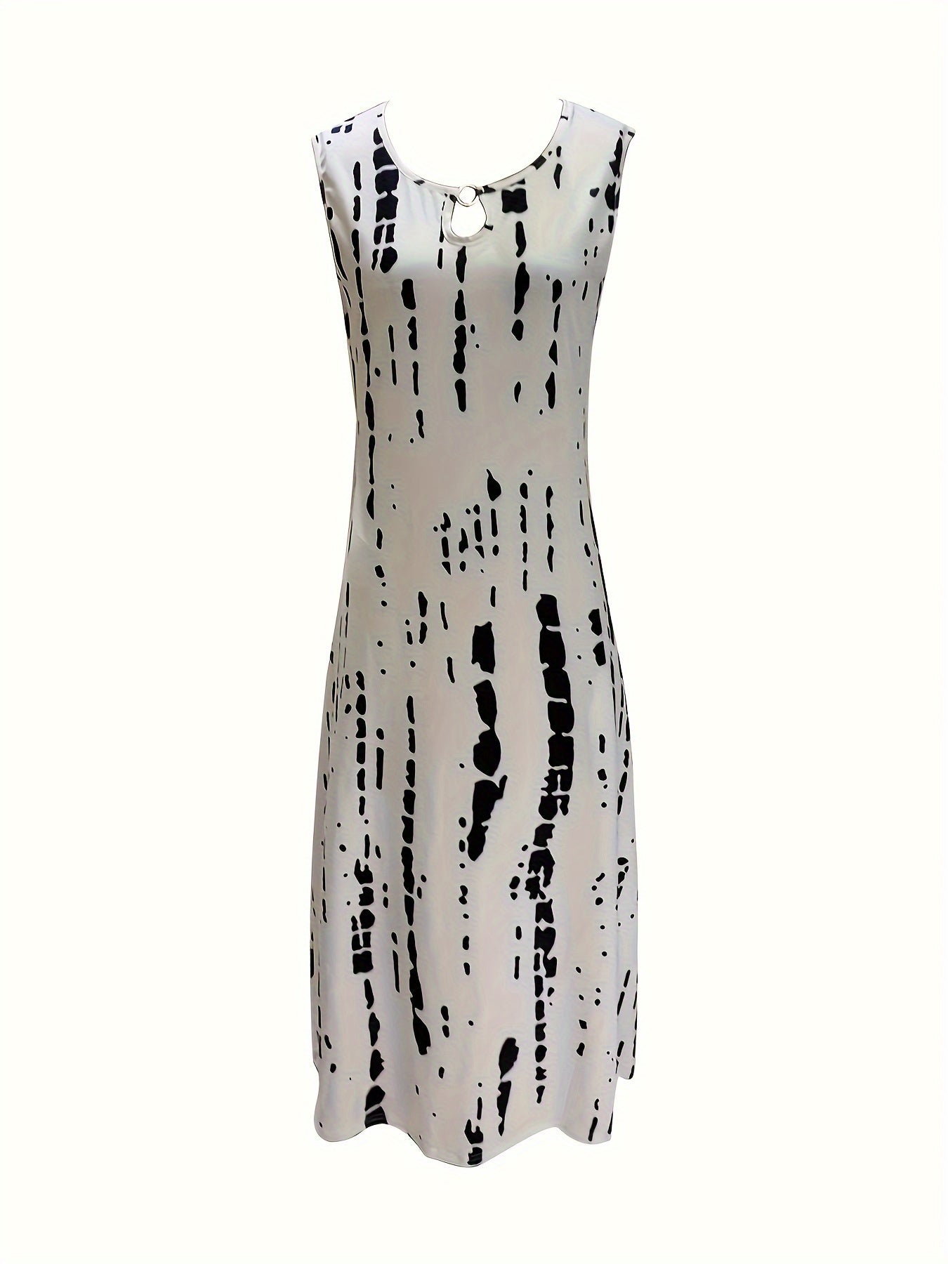 Vibrant Abstract Print Sleeveless Midi Dress - Chic Keyhole Detail, Flattering Womens Fashion - Perfect for Day to Evening Occasions