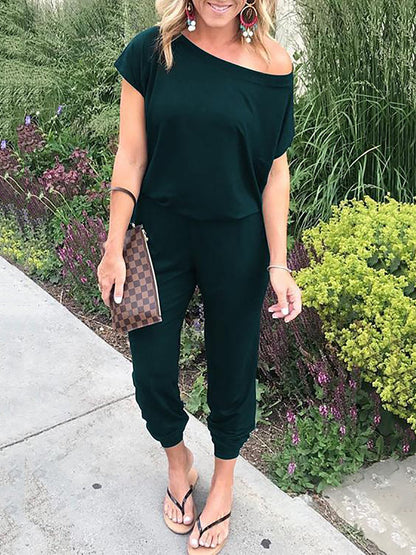 Short Sleeve Long Jumpsuits Solid Romper