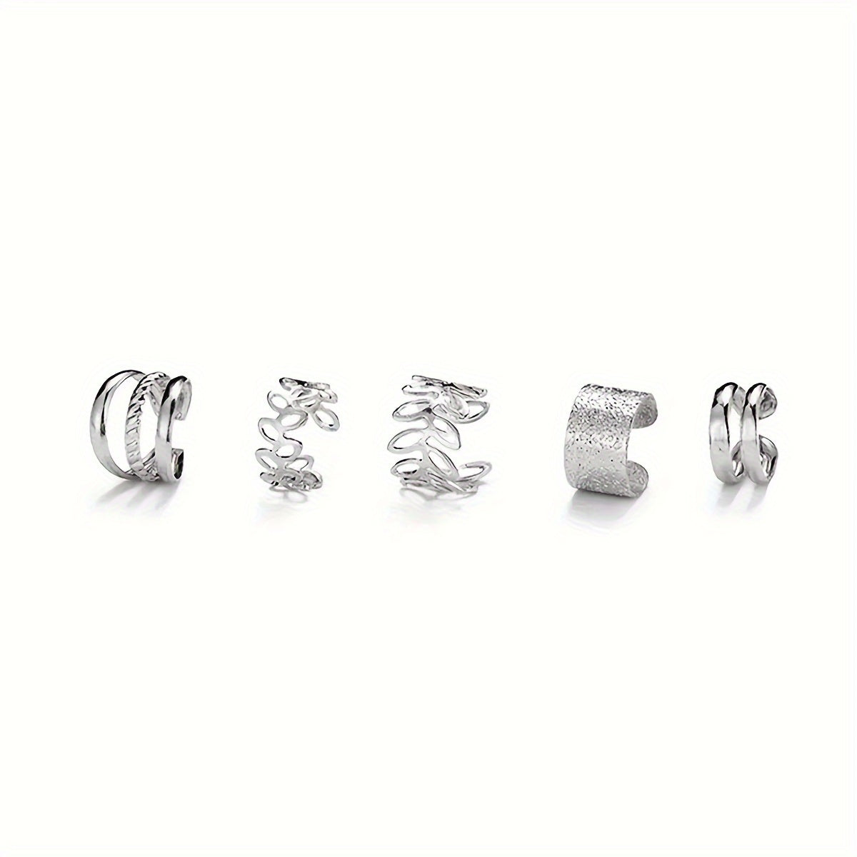 Chic 5-Piece Ear Cuff Set - Elegant Leaf & Circle Clips, No Piercing Women's Fashion, Versatile for Any Occasion