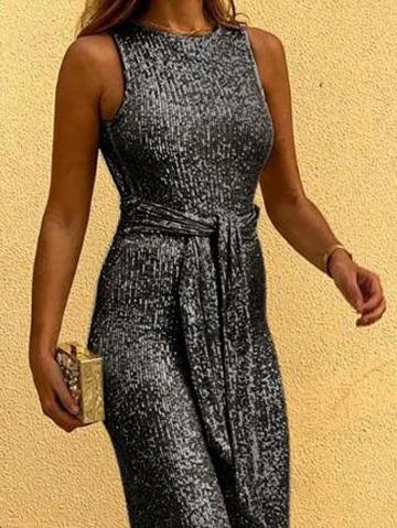 Round Neck Sleeveless Sequin Jumpsuit