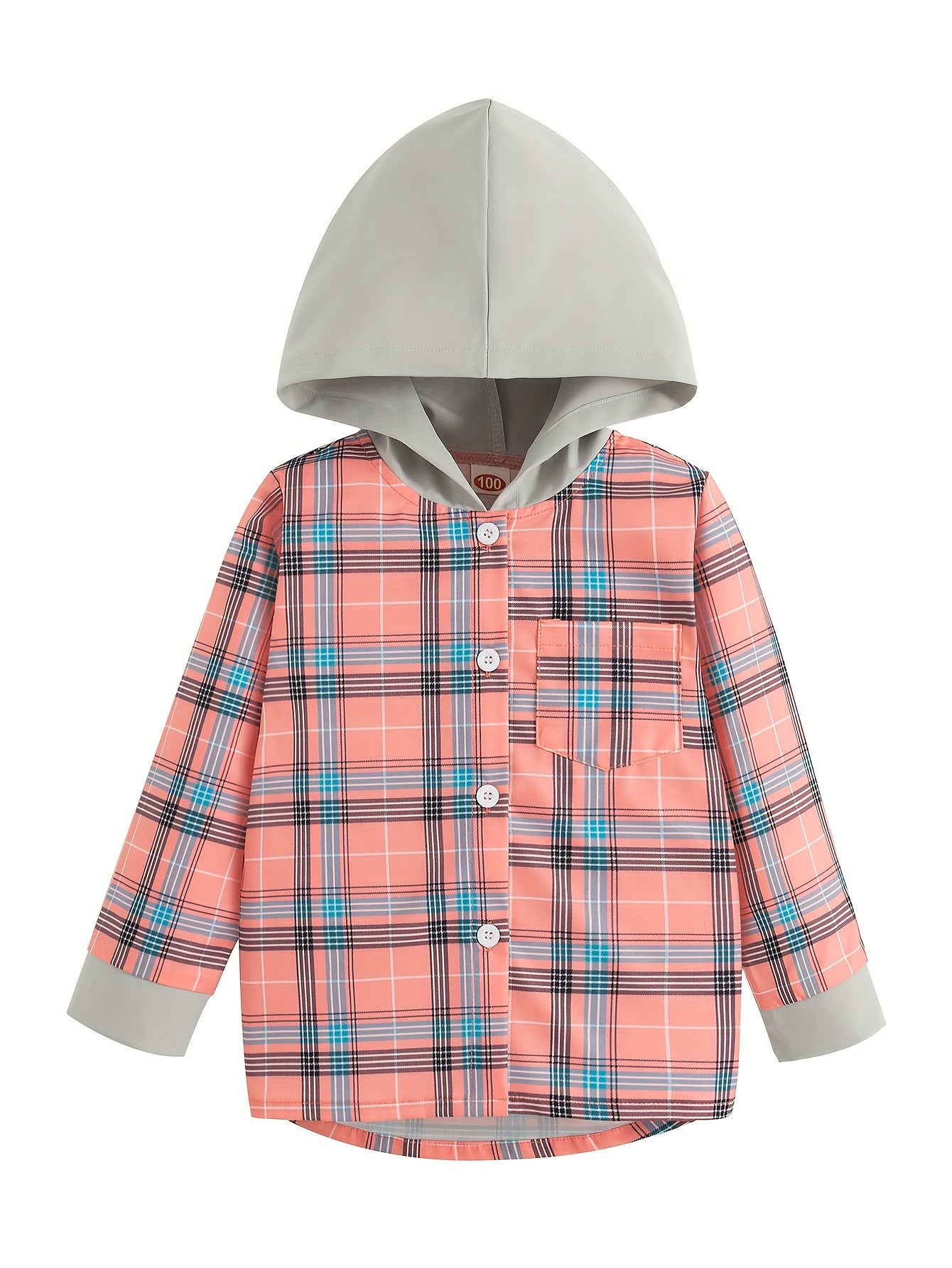 Girls Splicing Plaid Hooded Shirt Button Up Shirt Spring Fall Gift Outdoor