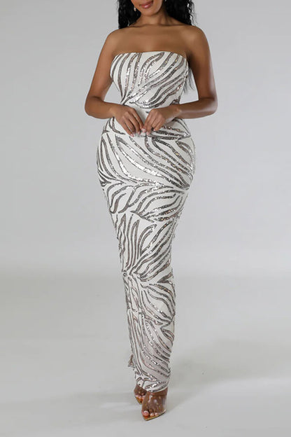 Sequined Bandeau On-trend Split Back Maxi Dress