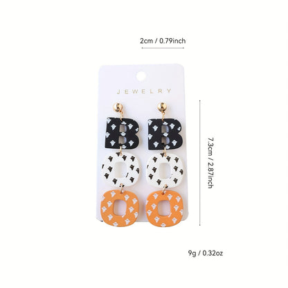 Halloween Acrylic Drop Earrings Cute Ghost Print BOO Dangle Fun & Quirky Party Accessory, Hypoallergenic Stainless Steel Ear Needle, No Plating - All Seasons Festive Jewelry Gift