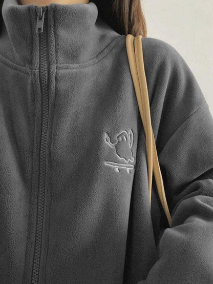 Embroidery Zip Up Fleece Jacket