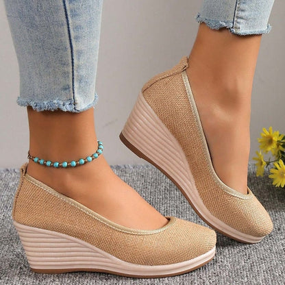 Women's Heels Wedge Heels Espadrilles Comfort Shoes Outdoor Daily Summer Wedge Heel Round Toe Elegant Casual Comfort Canvas Loafer Solid Color White flat Black flat Black