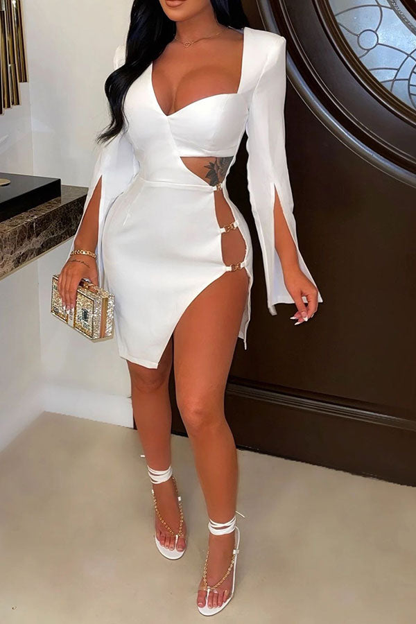 Solid Color Elegant High Slipt Mini Dress