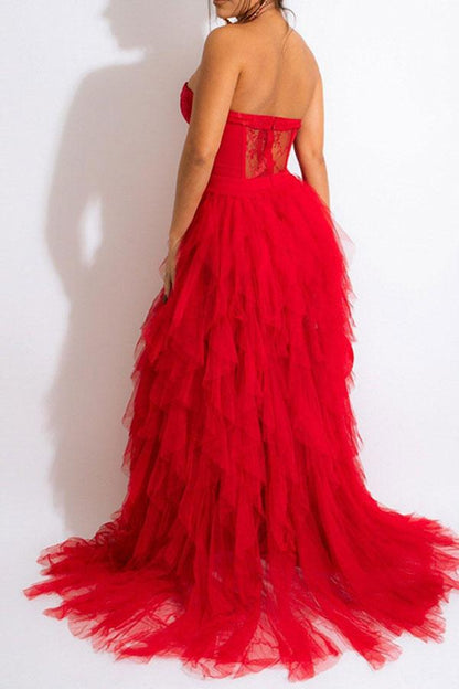 Solid Color Party Tiered Ruffles Maxi Dress