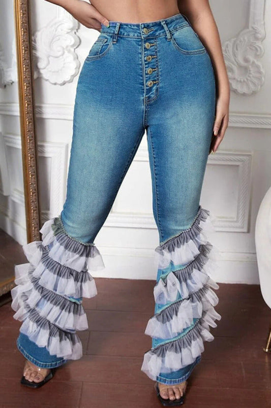 lovwvol  - The cowboy blue Casual Street Solid Patchwork High Waist Denim Jeans