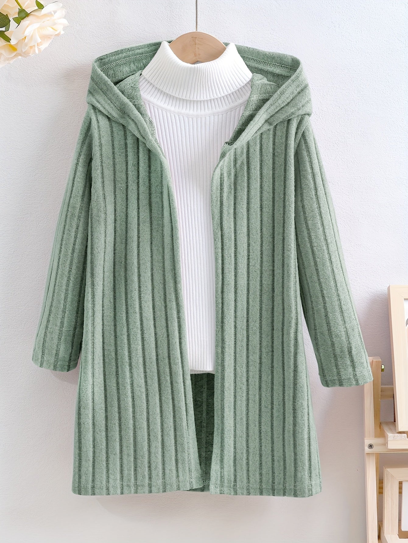 Cozy Rib-Knit Hooded Cardigan for Girls - Soft, Open Front, Spring and Fall Essential - Perfect Gift for Little Ones