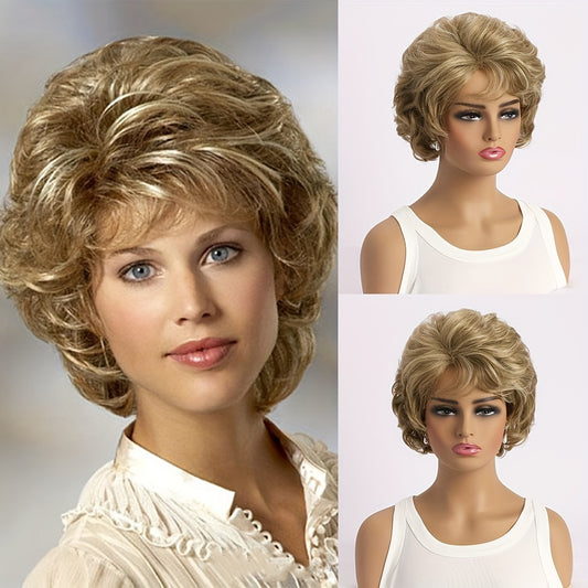 10 Inch Brown Short Curly Synthetic Wig for Women - Fluffy Bangs, Lightweight & Versatile, Perfect Daily Wear for a Glamorous Transformation