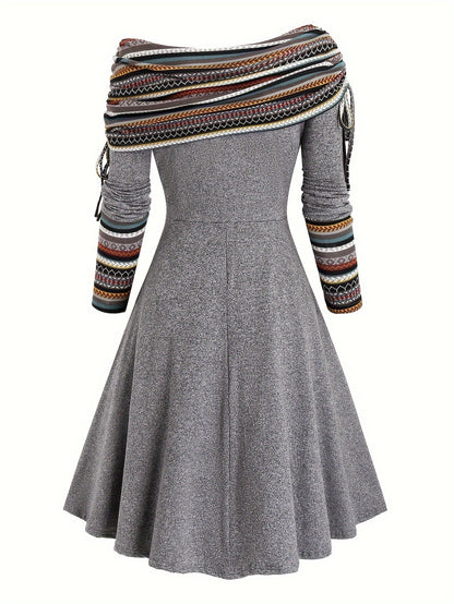 Chic Off-Shoulder Striped Dress - Adjustable Drawstring Fit, Perfect for Any Occasion