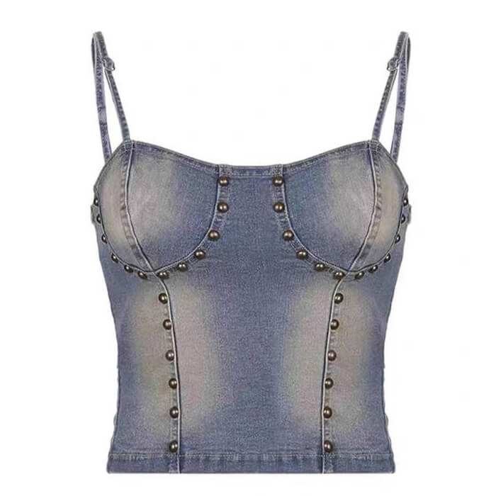 Fairy Grunge Denim Rivet Top