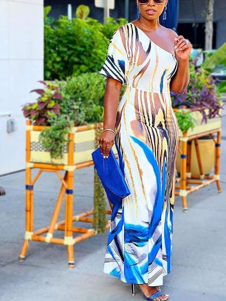 One Shoulder Print Maxi Dress