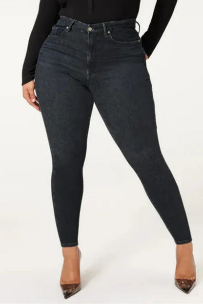 lovwvol  - Black Casual Solid Patchwork High Waist Skinny Denim Jeans